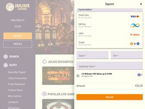 Julius Casino cashier screenshot