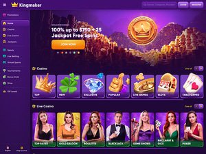 Kingmaker Casino website screenshot