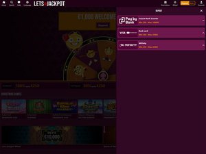 LetsJackpot Casino cashier screenshot