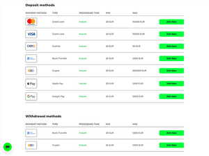 Pampago Casino cashier screenshot