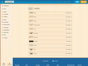 Vegasino Casino cashier screenshot