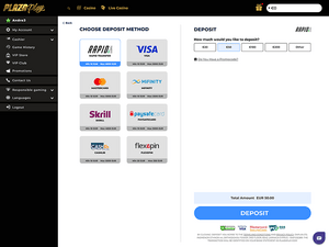 Plazaplay Casino cashier screenshot